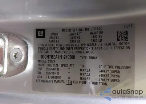 2017 Chevrolet Colorado Wt из США, поврежденный, VIN 1GCHTBEA1H1240588